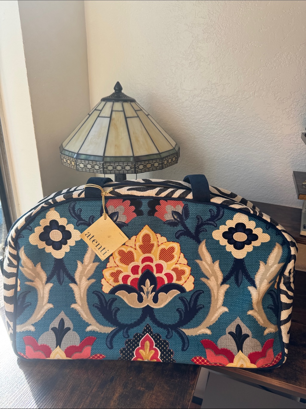 Atenti Blue Floral Patterned Travel Cosmetic Bag